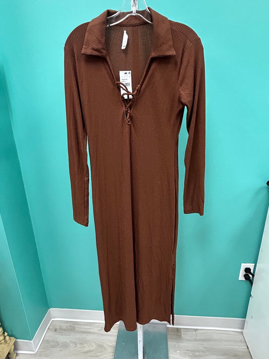 Brown Long Sleeve Dress with Collar