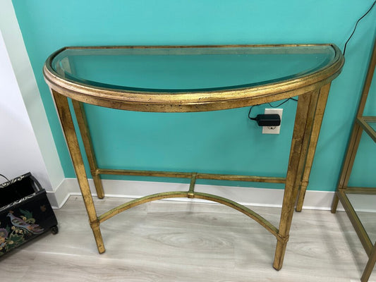 Gold Gilt Demilune Beveled Glass Top Console Table