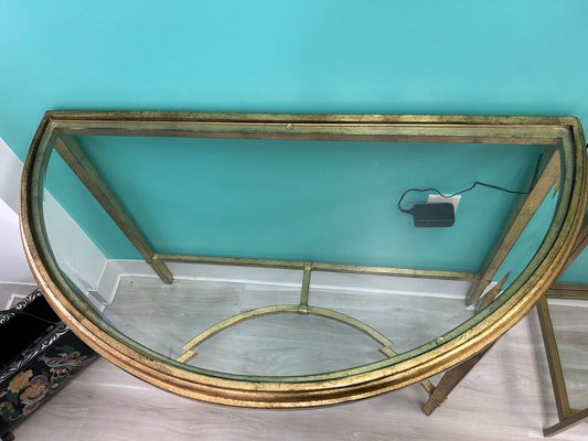 Gold Gilt Demilune Beveled Glass Top Console Table