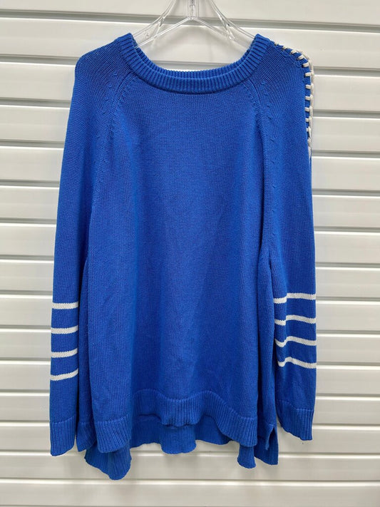 NIC+ZOE Cobalt Blue Lace-Up Shoulder Crewneck Sweater Size 3X