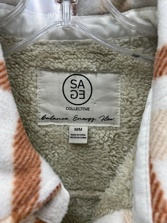 SAGE Collective Cream & Rust Plaid Sherpa-Lined Shacket – Size M