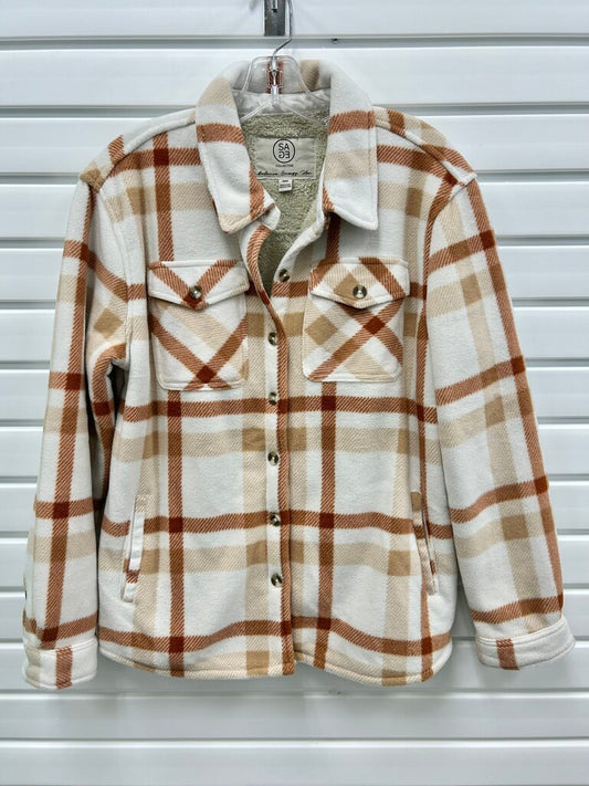 SAGE Collective Cream & Rust Plaid Sherpa-Lined Shacket – Size M