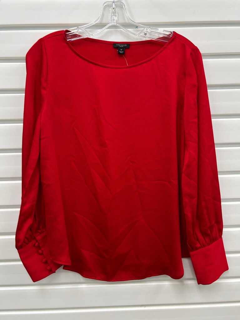 Ann Taylor Petite Red Button-Cuff Blouse
