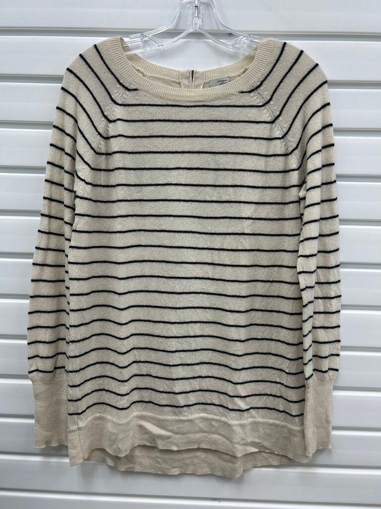 Halogen 100% Cashmere Cream & Black Striped Sweater