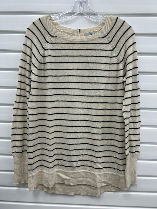 Halogen 100% Cashmere Cream & Black Striped Sweater