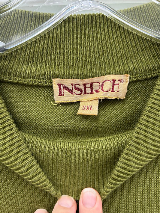 Inserch Men's Olive Green Ribbed Crewneck Sweater – Size 3XL