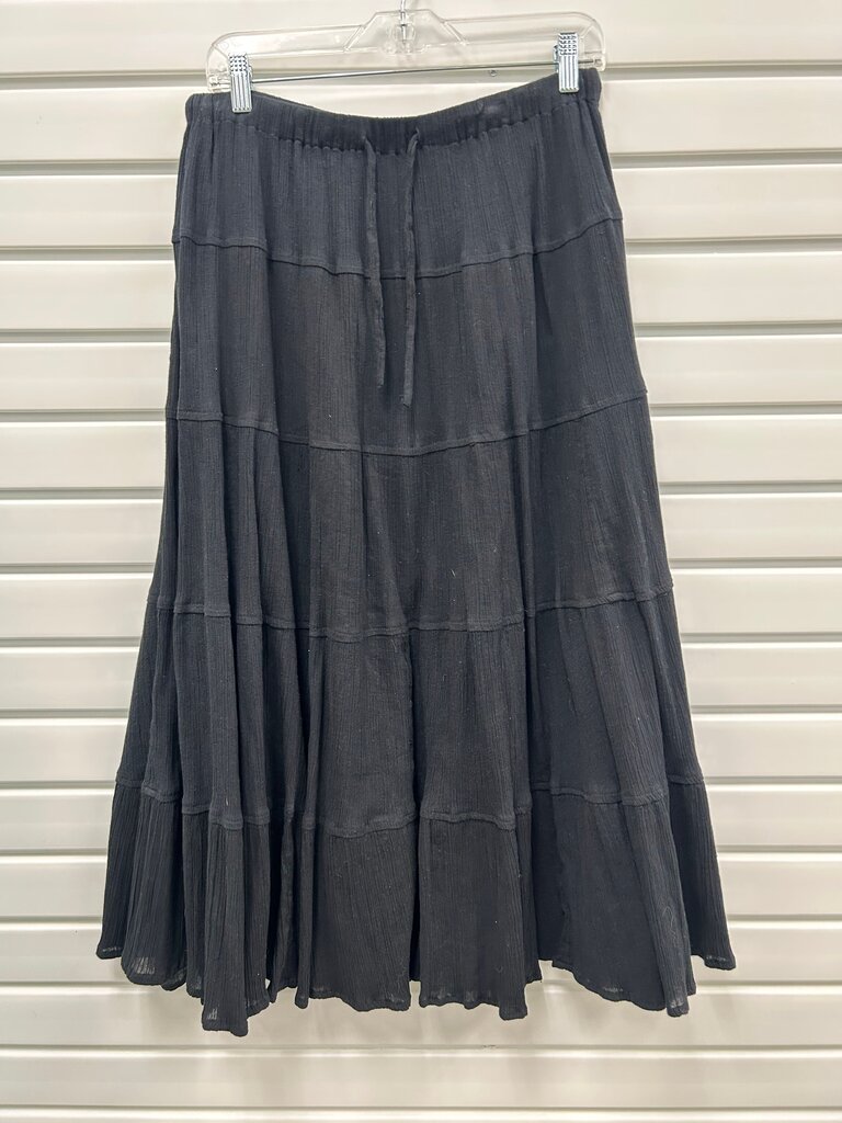 Kate Hill Black Cotton Tiered Broomstick Maxi Skirt – Size M