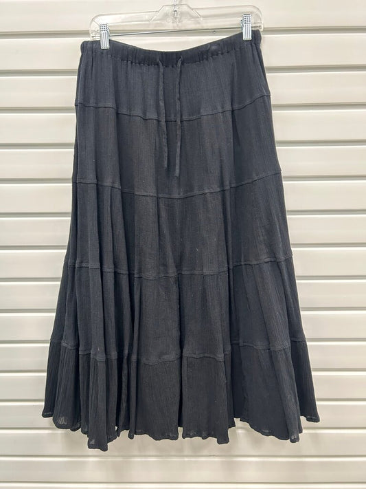 Kate Hill Black Cotton Tiered Broomstick Maxi Skirt – Size M