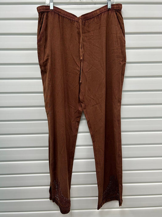 Wide Leg Crinkle Pants w/ Beaded Hem Detail