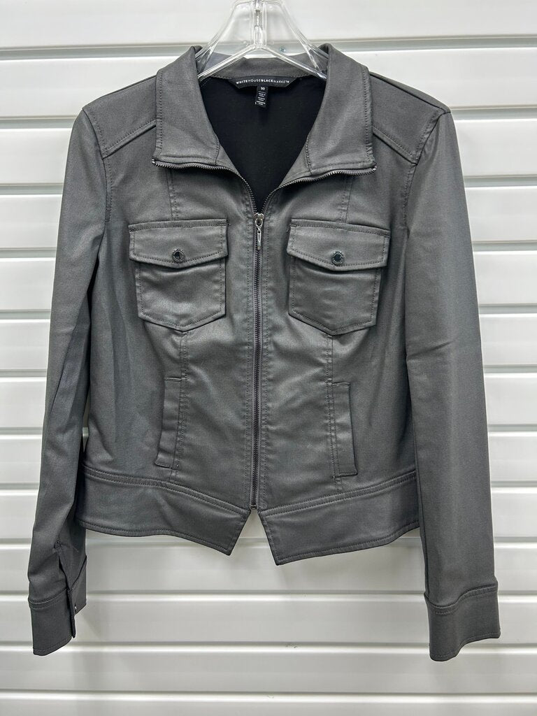 White House Black Market Gray Zip-Front Moto Jacket, Size 10