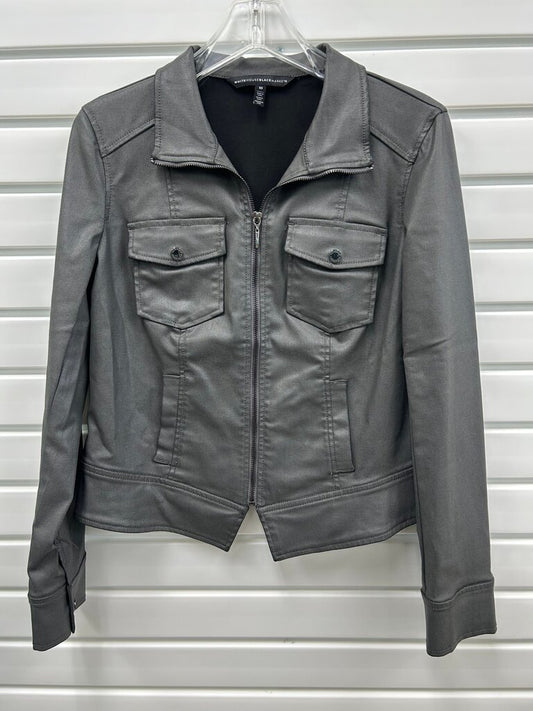 White House Black Market Gray Zip-Front Moto Jacket, Size 10