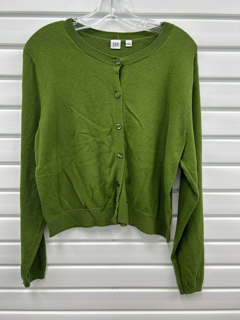 Gap Moss Green Cropped Button-Front Cardigan, Size L