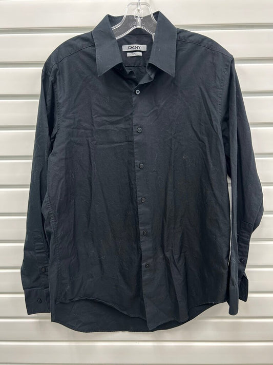 DKNY Men's Black Slim Fit Stretch Dress Shirt, Size L (16, 32/33)