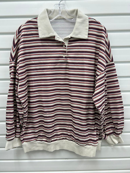 Vintage-Style Striped Long Sleeve Popover Polo, Cream Navy Red