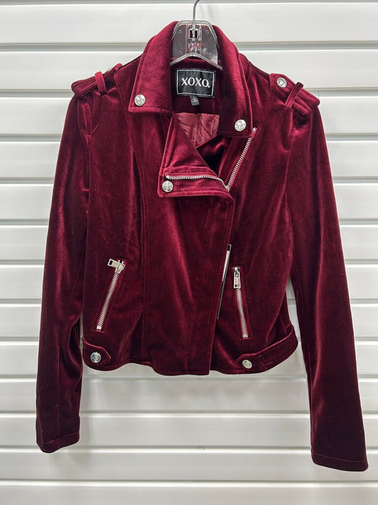 XOXO Burgundy Velvet Moto Jacket, Size M, NWT