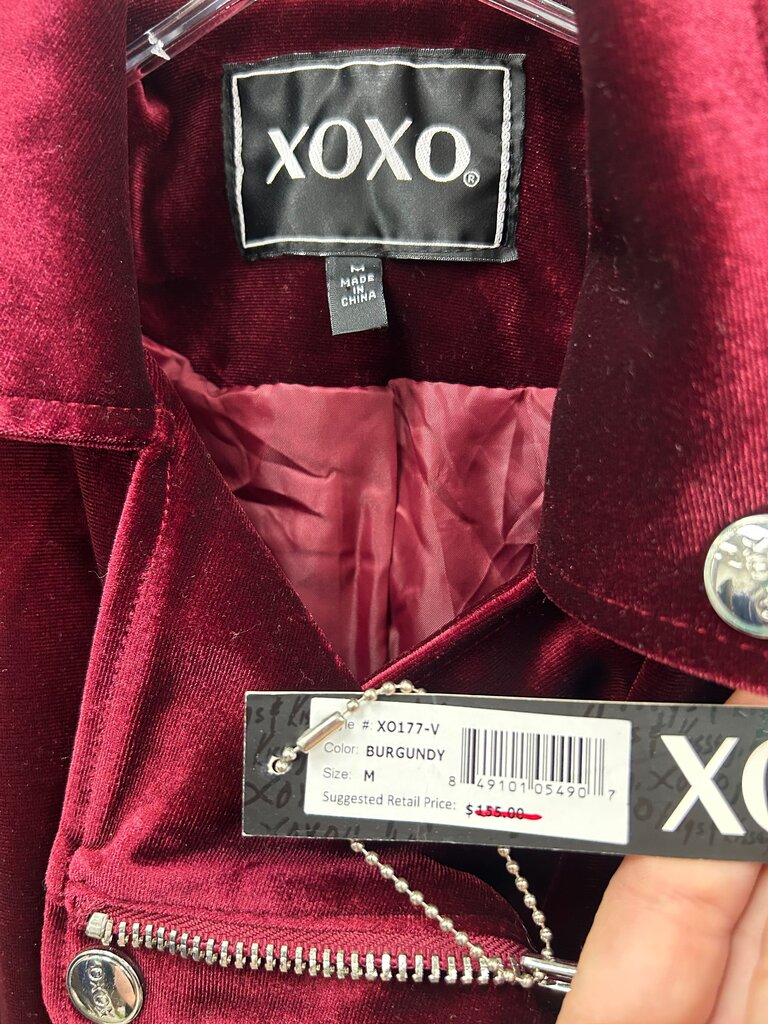 XOXO Burgundy Velvet Moto Jacket, Size M, NWT