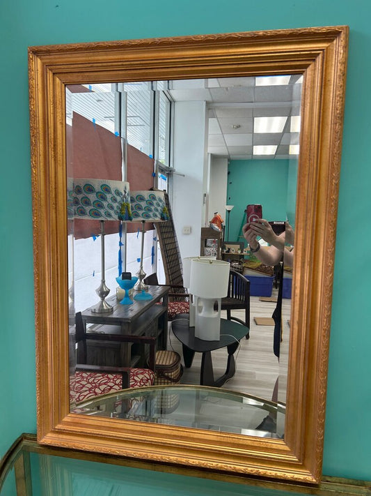 Vintage Gold Ornate Wood Frame Beveled Wall Mirror