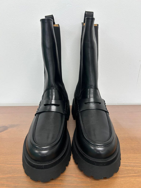 Banana Republic Black Leather Lug Sole Loafer Boots, Size 9.5