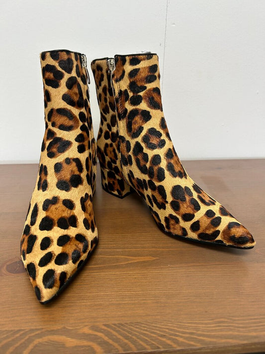 Nine West Leopard Calf Hair Pointed Toe Ankle Boots- NEW