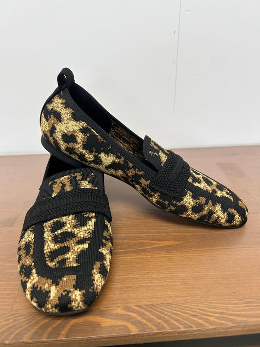 Sanctuary Leopard Print Knit Penny Loafer Flats, Size 8.5