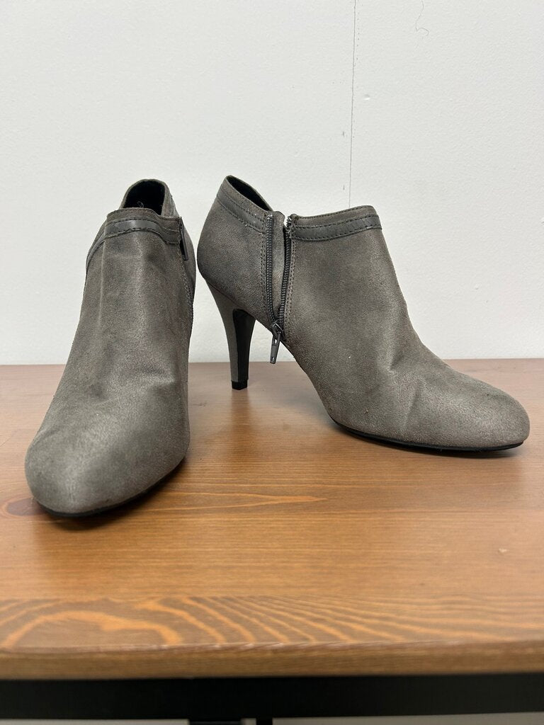 Jasmin Gray Suede Pointed-Toe Ankle Booties, Stiletto Heel, Size 9