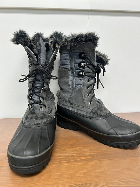 Lands' End Gray Suede Duck Boots with Faux Fur Trim, Size 10