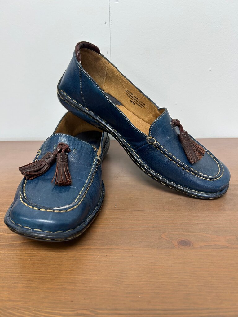 Born Blue Leather Slip-On Shoes with Tassels