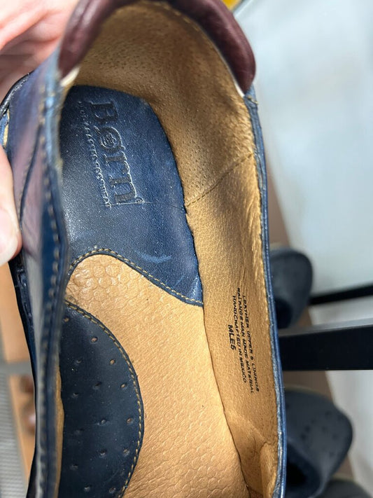 Born Blue Leather Slip-On Shoes with Tassels