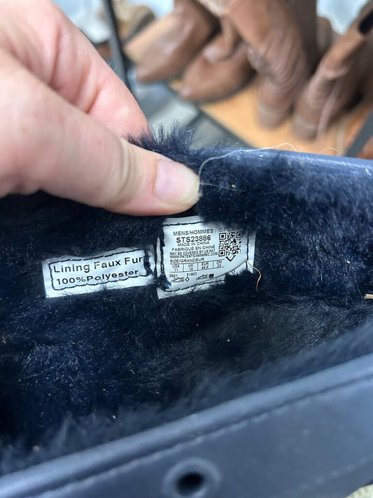 Sperry Navy Blue Faux Fur-Lined Slip-On Boat Shoes — Men's Size 11