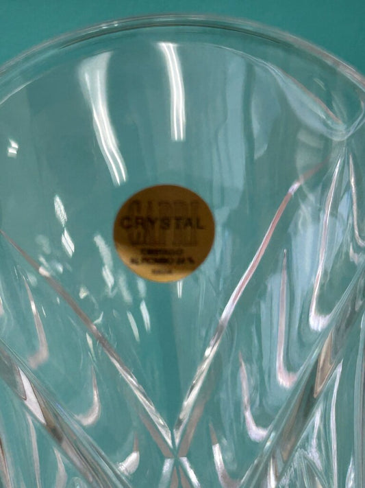 Italian Lead Crystal Vase, Cut Fan Pattern, Scalloped Rim