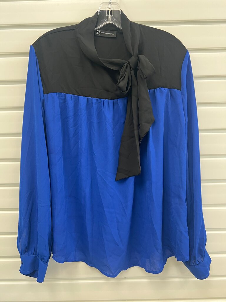 NY&C Women's Blue and Black Blouse with Tie Neck