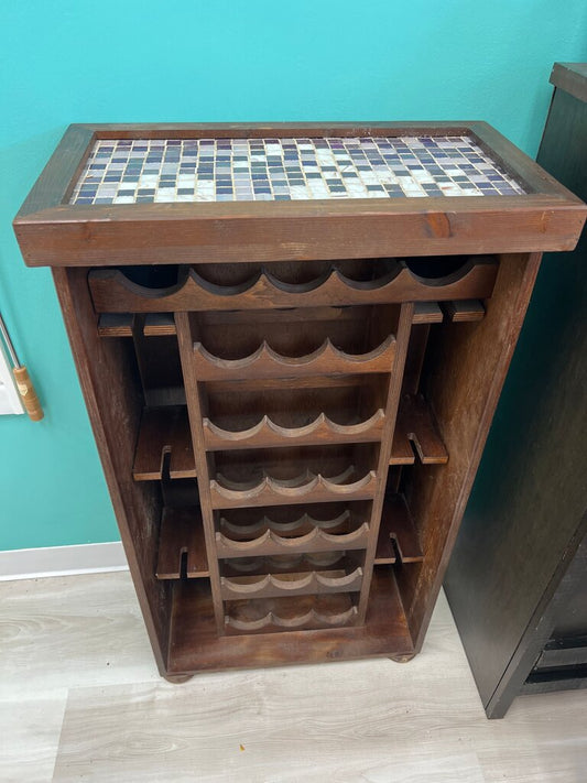 Vintage Wooden Wine Rack with Mosaic Top
