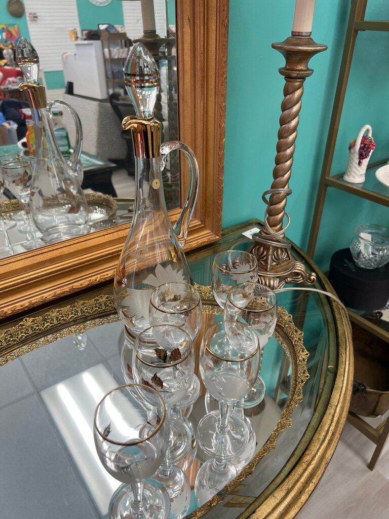 Vintage Crystal Decanter Set with Gold Trim
