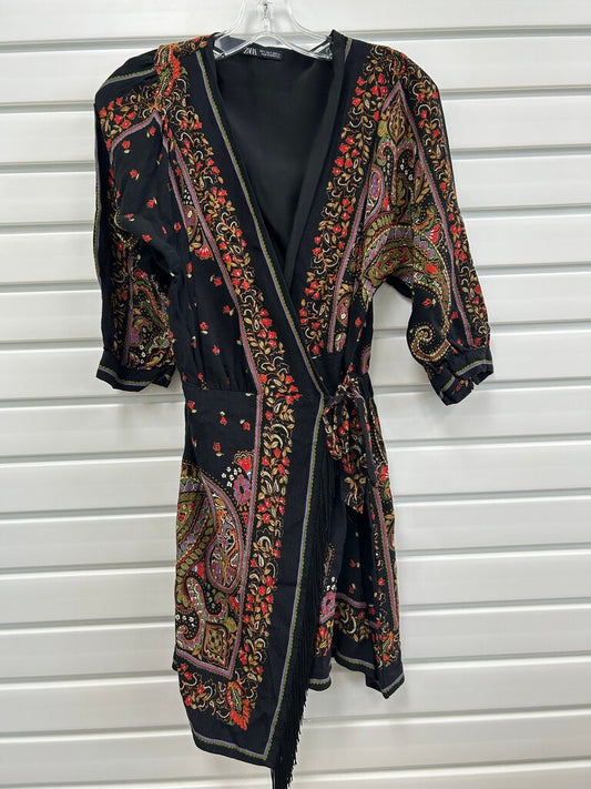 Zara Black Floral Print Wrap Dress