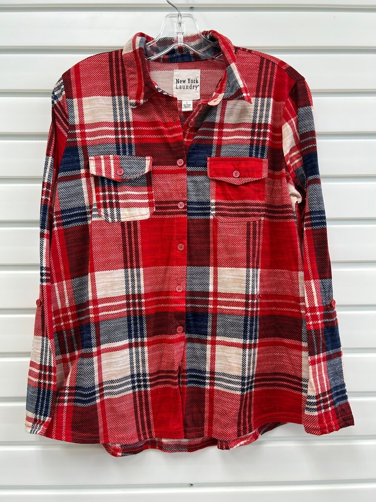 New York Laundry Women's Red Plaid Button-Up Shirt