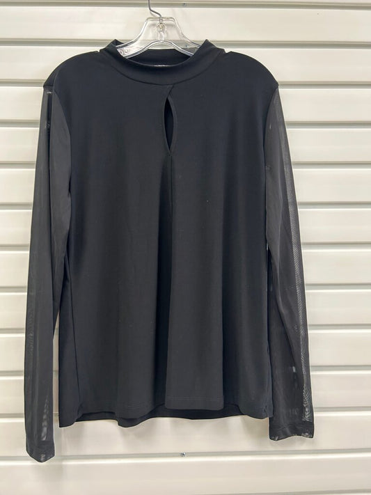 DKNY Long Sheer Sleeve Black Top L