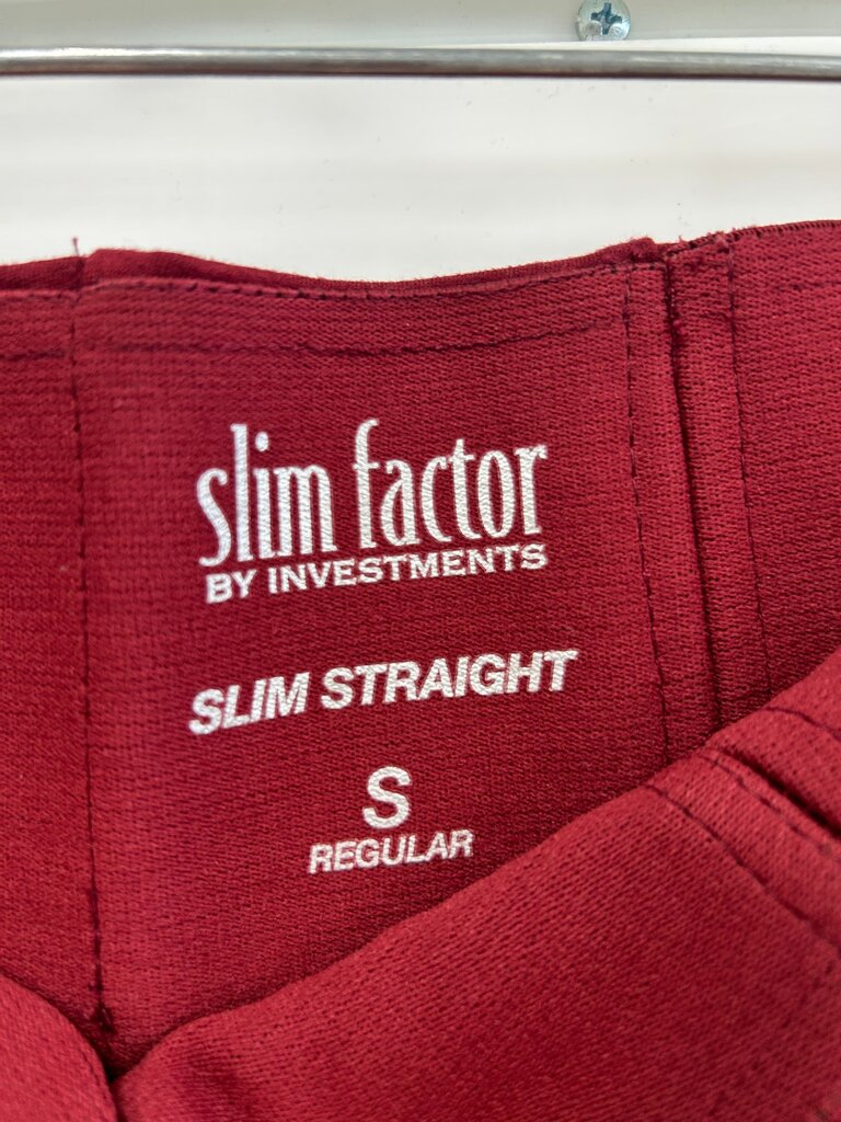 Red Slim Straight Pants by Slim Factor