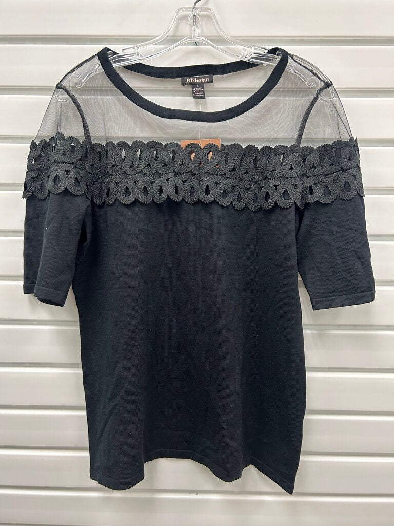 By Design Black Illusion Sleeve Sweater with Lace Detail