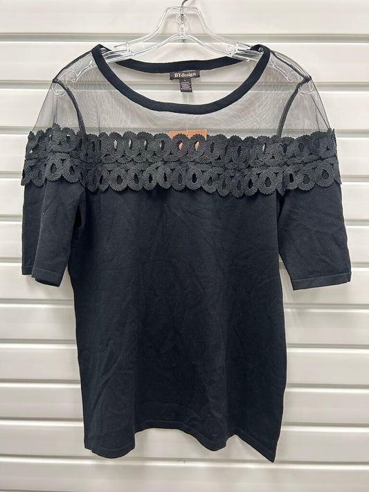 By Design Black Illusion Sleeve Sweater with Lace Detail