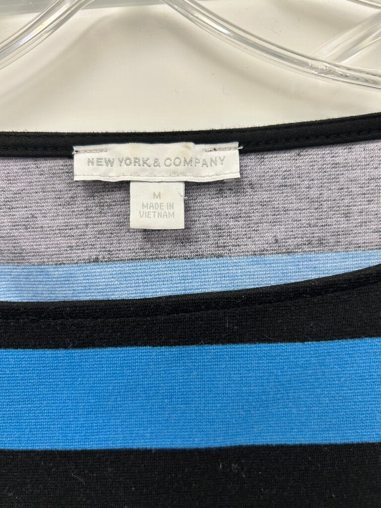 New York & Company Blue & Black Striped Dress