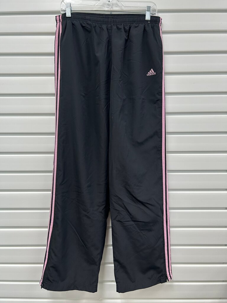 Adidas Women's Black Athletic Pants with Pink Stripes Large