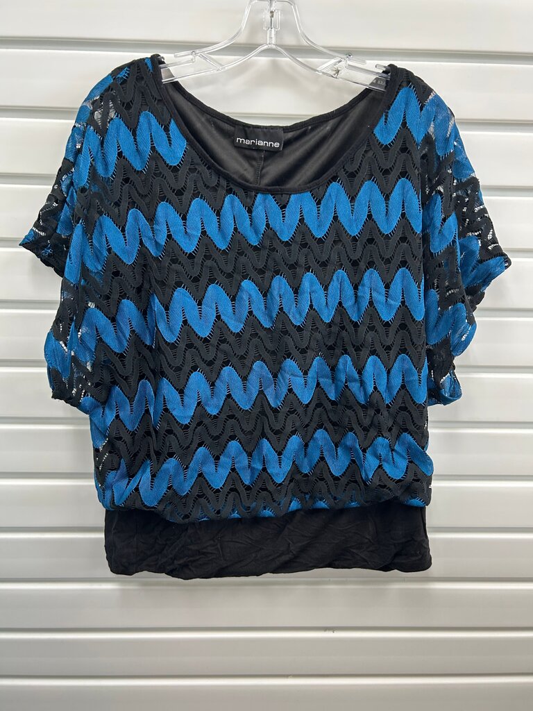 Marianne Black and Blue Zigzag Top, XL
