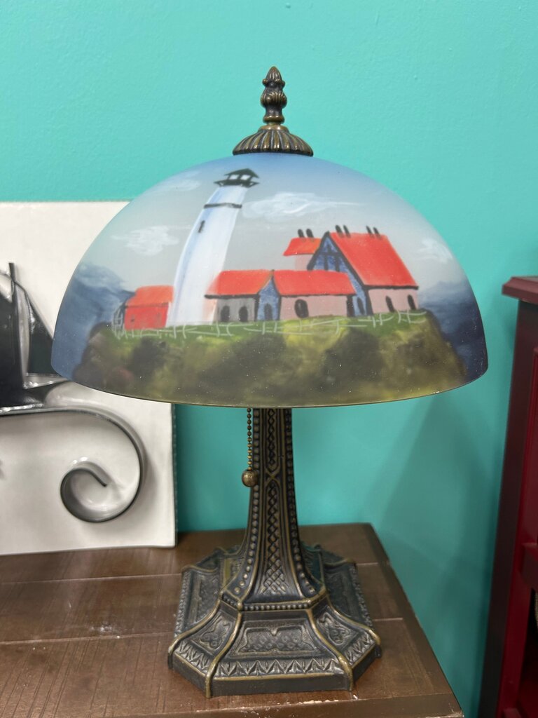 Vintage Reverse Paint Lighthouse Table Lamp