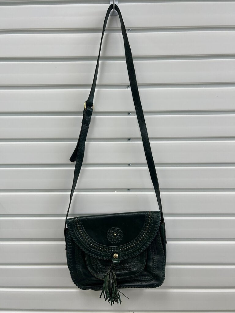 Vintage Black Leather Bag with Tassel