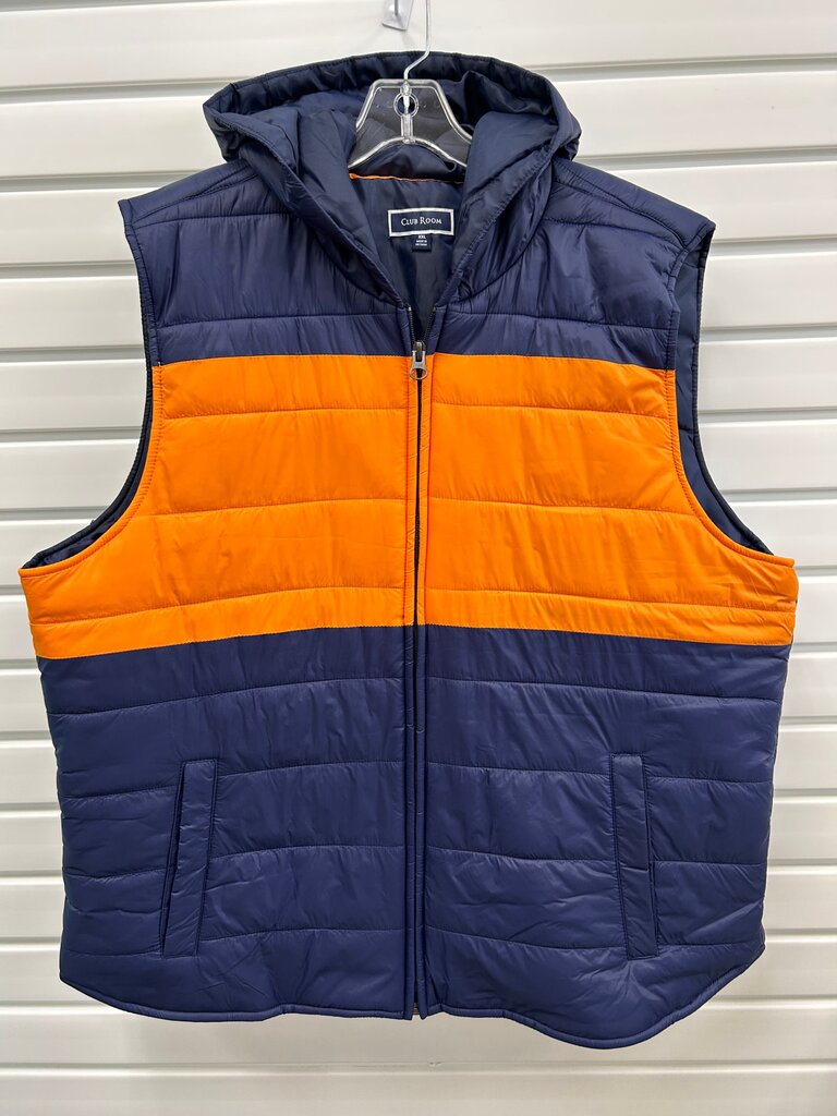 Men's Club Room Blue Orange Color Block Hooded Vest XXL