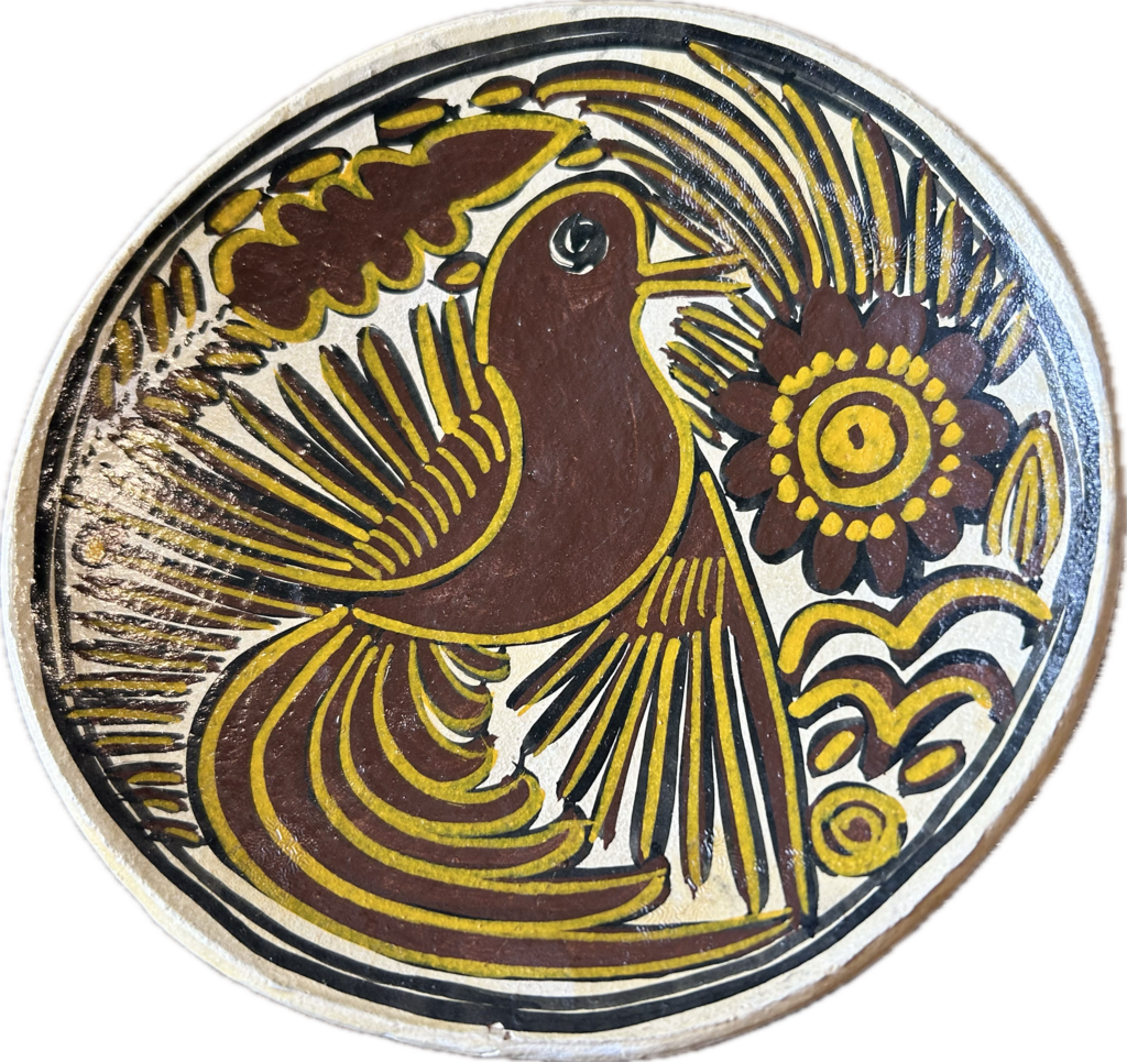 vintage Mexican folk art terracotta plate from Acapulco