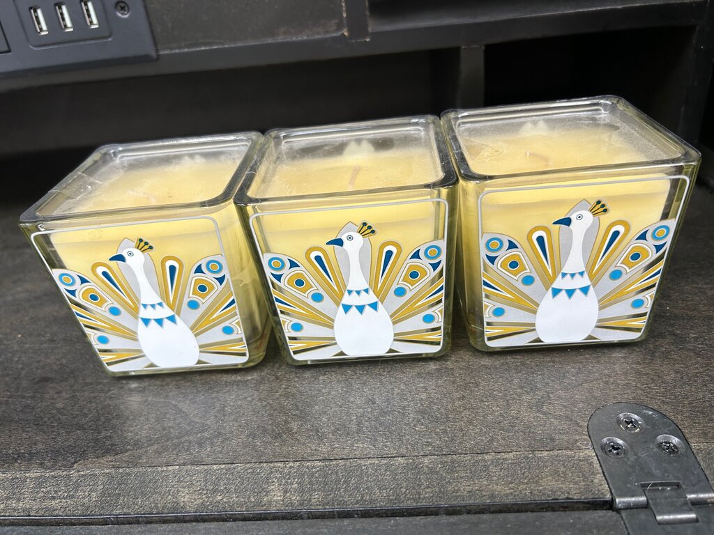 3pc Art Deco Peacock Candle Set