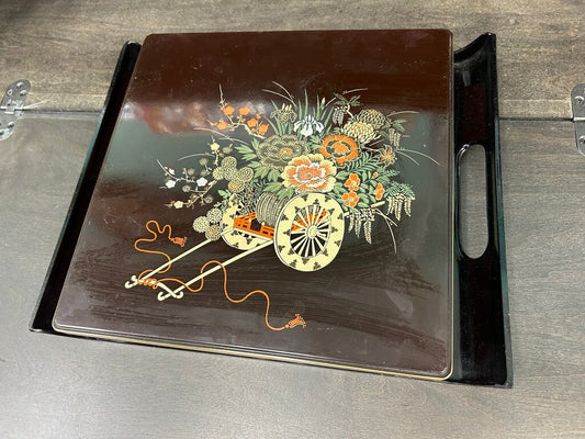 Vtg Japanese Lacquered Tray with Four Red Compartments