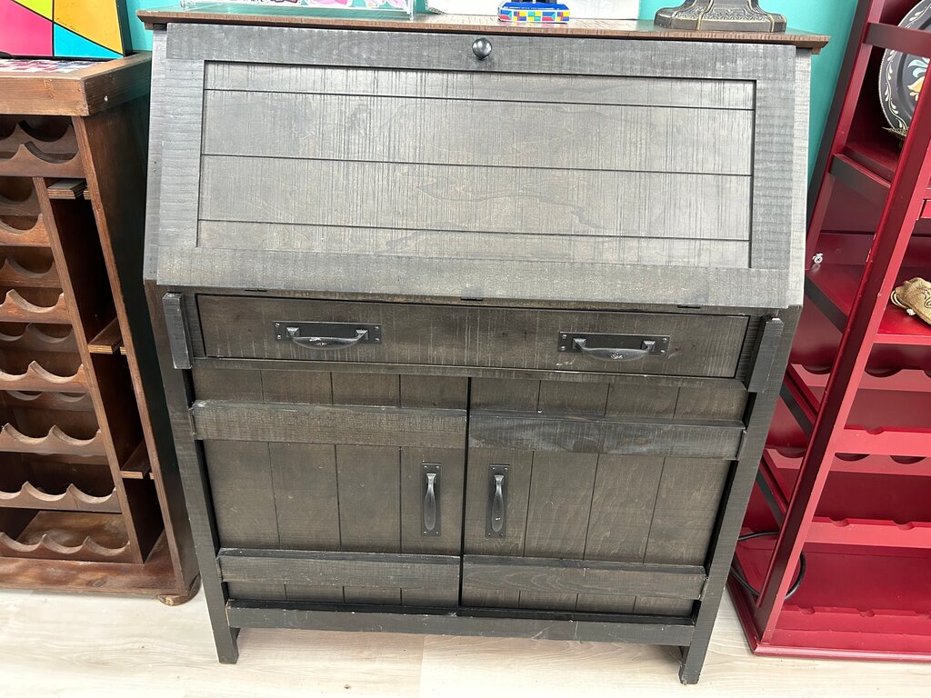 Dark Gray Drop Front Desk w/ Cabinet Space