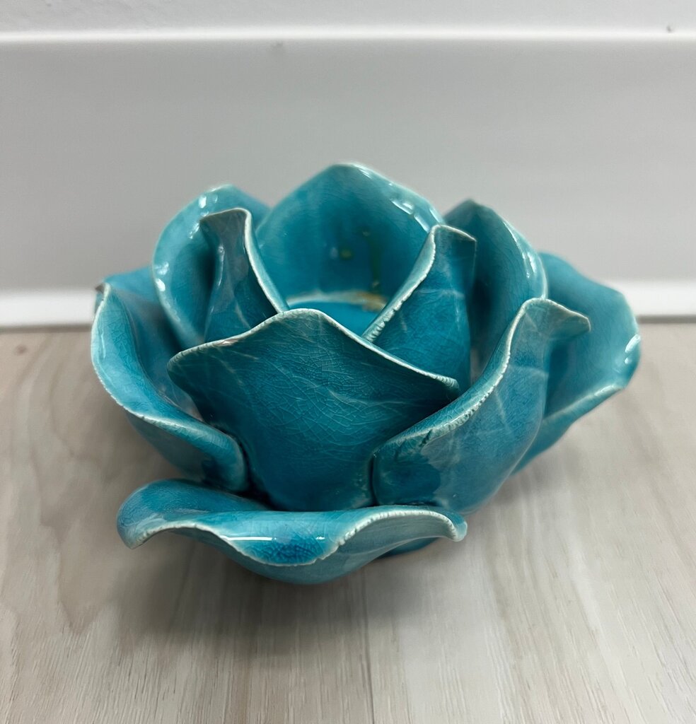 Ceramic Turquoise Lotus Flower Votive Holder (as is)